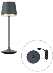 Lampa stołowa ciemnoszara z LED IP65, ładowalna ze stacją ładującą - Bass