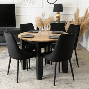 Zestaw Stół Okrągły Rozkładany HARRY 102-142 cm Dąb Artisan/Czarny i 4 Krzesła Tapicerowane BARI Czarne Nowoczesne