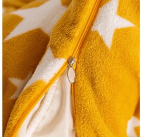 PrzytulneMieszkanie.pl PrzytulneMieszkanie.pl PrzytulneMieszkanie.pl Zestaw pościeli z mikropluszu GWIAZDY żółto-pomarańczowe + prześcieradło z mikropluszu SOFT 180x200 cm białe, podwójne łóżko