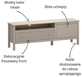 Szafka RTV z Szufladą do Salonu SELVIO 160 cm Taupe Ryflowana Nowoczesna