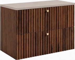 Szafka łazienkowa wisząca z blatem 80, dąb orzech + blat kaszmir, uchwyty w trzech kolorach, 80 x 44,4 x 58,6 cm