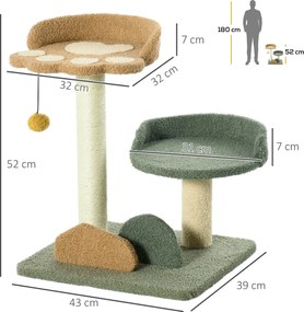 PawHut Drzewko dla kota z hamakiem Wielofunkcyjny drapak Zielony Brązowy Beżowy Komfort i zabawa | Aosom PL