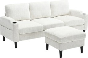 Beżowy narożnik - Sofa z podnóżkiem i schowkiem - szenil - uchwyt na kubek i schowek