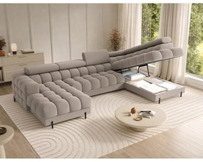 Jasnobrązowy aksamitny rozkładany narożnik (prawostronny/w kształcie litery U) Feraria – ELTAP