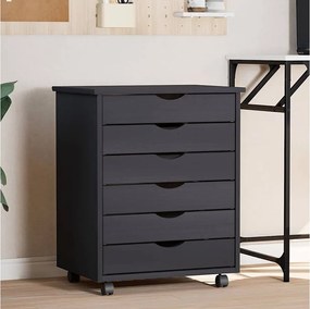 Szafka na kółkach MOSS w kolorze szarym z litego drewna sosnowego z 6 szufladami