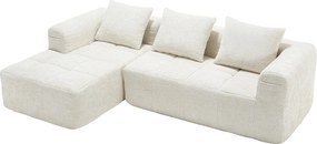 Sofa w kształcie litery L, beżowa szenilowa, sofa trzyosobowa z podłokietnikami i poduszkami, odpowiednia do salonu i biura