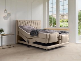 Zestaw kontynentalny zagłówek + stelaże relaksacyjne elektryczne + materace + nakładki na materac - 2 x 80 x 200 cm - Welur - Beżowy - LUMONI marki YSMÉE