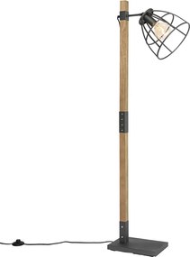 Industrialna lampa podłogowa ciemnoszara z drewnem - Arthur