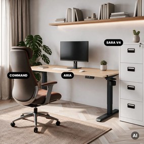 Biurko elektryczne z regulacją wysokości ergonomiczne antracytowe/dąb sonoma,1600x800 mm: ARIA