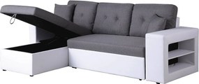 Kanapa narożna rozkładana "Axel" - Możliwość zmiany położenia narożnika (prawostronny lub lewostronny) - 3 miejsca - Biało-szara