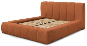 Pomarańczowe tapicerowane łóżko dwuosobowe ze schowkiem i stelażem 140x190 cm Denali – Bobochic Paris