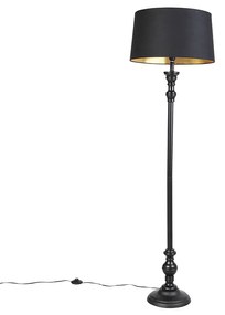 Lampa stojąca z abażurem z bawełny czarna ze złotem 45 cm - Classico