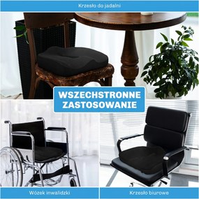 HOMCOM Poduszka siedziskowa, ergonomiczna, z oddychającym pokrowcem, antypoślizgowa, 44x39x13 cm, Czarna