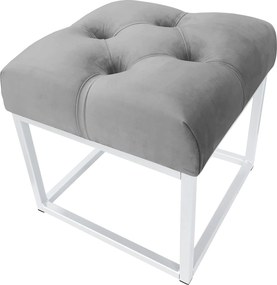 Pufa CHESTERFIELD tkanina Welur loft ławka podnóżek metal : Kolor Stelaża - Biały, Kolor tkaniny - VELVET - MG17, Typ tkaniny - Velvet