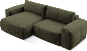 Zielony rozkładany narożnik z tkaniny szenilowej (lewostronny/z szezlongiem) Kuki – Makamii