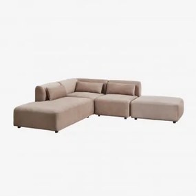 Sofa Modułowy Narożny 3-częściowy Z Lewym Szezlongiem I Pufem Fogler Sztruks Brąz Karmelowy - Sklum