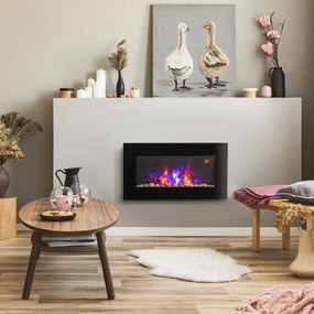 HOMCOM Elektryczny kominek ścienny LED z efektem ognia 1000W 2000W pilot zdalnego sterowania | Aosom PL