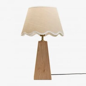 Lampa Stołowa Z Drewna Mango Taraua Drewno Mango & Juta Naturalna - Biała Bawełna 35 Cm Berne - Sklum