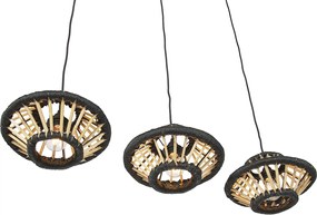 Orientalna lampa wisząca bambusowa z czarnym owalnym kloszem 3-światłowym - Evalin