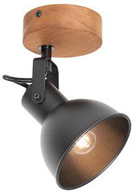 Industrialny reflektor czarny z drewnem, regulowany - Tommy