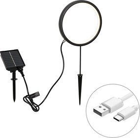 Lampa kolcowa czarna 50 cm z wbudowanym akumulatorem i panelem słonecznym LED IP65 - Adalind