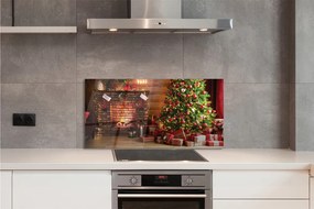 Panel szklany do Kuchni Wieczór przy Kominku i Choince