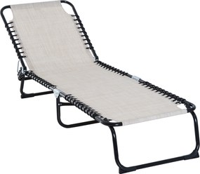 Outsunny Leżak Składany Ogrodowy Beżowy Stal i Tkanina Siatkowa 4 Stopnie Regulacji Oparcia 197x58x76cm | Aosom PL