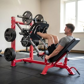 SPORTNOW Profesjonalna prasa do nóg urządzenie treningowe nogi i Hack Squat 455 kg regulowana 185x120x140 cm Czerwony | Aosom PL