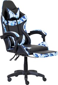 Fotel gamingowy z podnóżkiem Raxor, kolor czarno-niebieski moro
