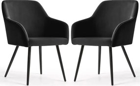 Zestaw 2 czarnych welurowych krzeseł kubełkowych - Terviso 2X