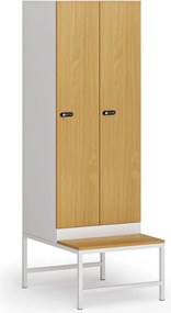 Szafka ubraniowa S1 z ławką, 2-drzwiowa, 1875 x 600 x 500/800 mm, demontaż, zamek mechaniczny z kodem, drzwi laminowane, buk