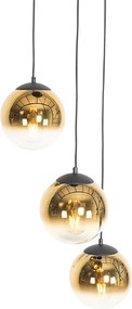 Lampa wisząca w stylu art deco czarna ze szklanymi kulami w kolorze złotym, okrągła, 3-światłowa - Pallon