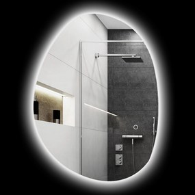 HOMCOM Asymetryczne lustro łazienkowe 70 x 50 cm z oświetleniem LED, dotykowym przełącznikiem, funkcją przeciw zaparowani i srebrnym wykończeniem