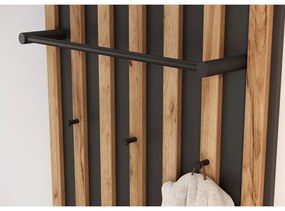 Antracytowo-naturalny panel z wieszakami do przedpokoju w dekorze dębu 64x148x14 cm Renell – Germania