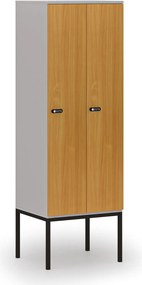 Drewniana szafa ubraniowa S4 z podstawą, 2-drzwiowa, 1871 x 600 x 500 mm, demontaż, zamek mechaniczny z kodem, szary/buk