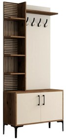 Wieszak z szafką na buty i półkami Viyana Walnutand Cream