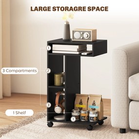 HOMCOM Stolik boczny, wózek serwisowy w kształcie C, 4 kółka, 3 przegródki, 40 x 30 x 69 cm, czarny