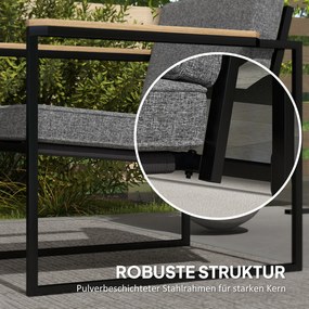 Outsunny Zestaw Mebli Ogrodowych dla 4 Osób Wodoodporny, ze Sofą 2-osobową, 2 Krzesłami i Stolikiem, Szary