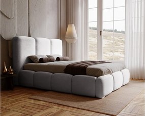 Emporius Merkad łóżko tapicerowane 200 x 200 cm - łóżko z pojemnikiem i stelażem do sypialni - gruba pianka, welur, łóżko jasnoszare (Magic Velvet 2218)