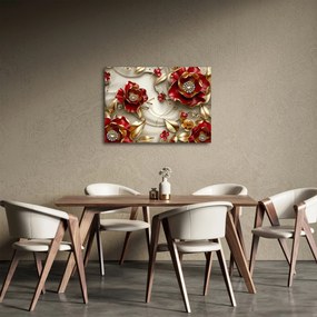 Obraz - 3D czerwono-złote kwiaty (70x50 cm)