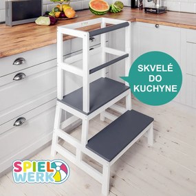 Spielwerk Wieża edukacyjna PLAY z drewna sosnowego, 93x56x49, biała/antracyt
