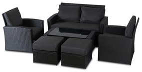 Zestaw Mebli Ogrodowych FLORYDA Ciemnoszary Sofa Krzesła Pufy Stolik Tarasowy Technorattan Nowoczesny