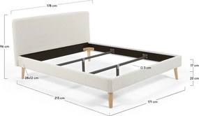 Jasnoszare łóżko dwuosobowe Kave Home Lydia, 160 x200 cm