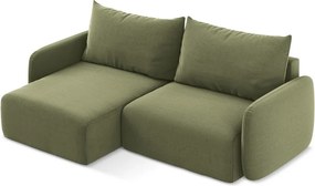 Zielony aksamitny rozkładany/ze schowkiem narożnik (lewostronny/z szezlongiem) Kalena – Makamii