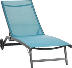Outsunny Leżak słoneczny, 5-stopniowo regulowane oparcie, oddychający materiał, rama aluminiowa, niebieski, 195 x 66 x 34 cm