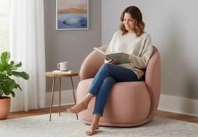Fotel Cocon do salonu i sypialni z miękkim siedziskiem i designerską tkaniną bouclé