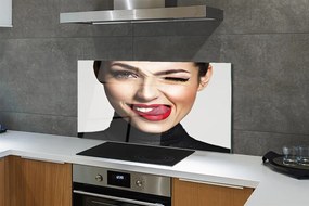 Szklany Panel Kobieta czerwone usta