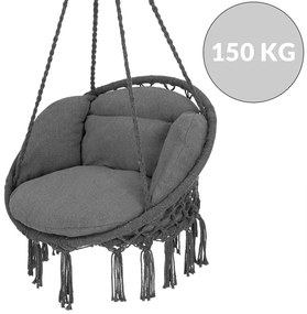 Jurhan Wiszące krzesło BOHO z poduszkami, Ø61cm, antracytowa