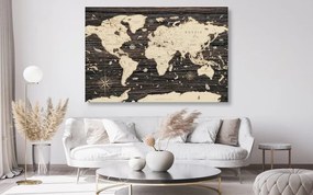 Obraz na korku mapa na drewnianym tle