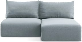 Niebieski aksamitny rozkładany narożnik ze schowkiem (prawostronny/z szezlongiem) Kalena – Makamii